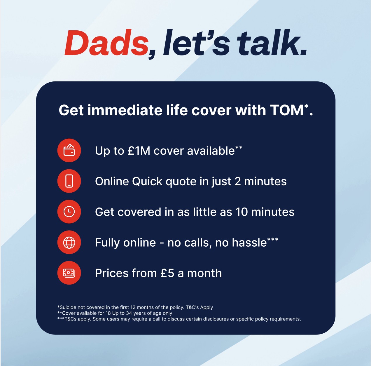 TOM paid ad — 'Dads, let's talk' direct-response life cover